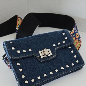 Studded Denim Crossbody Bag